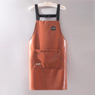 New PU Leather Kitchen Apron Waterproof Large Pocket Cleaning Apron Soft Oil-Proof Cafe Shop Overalls Household Use