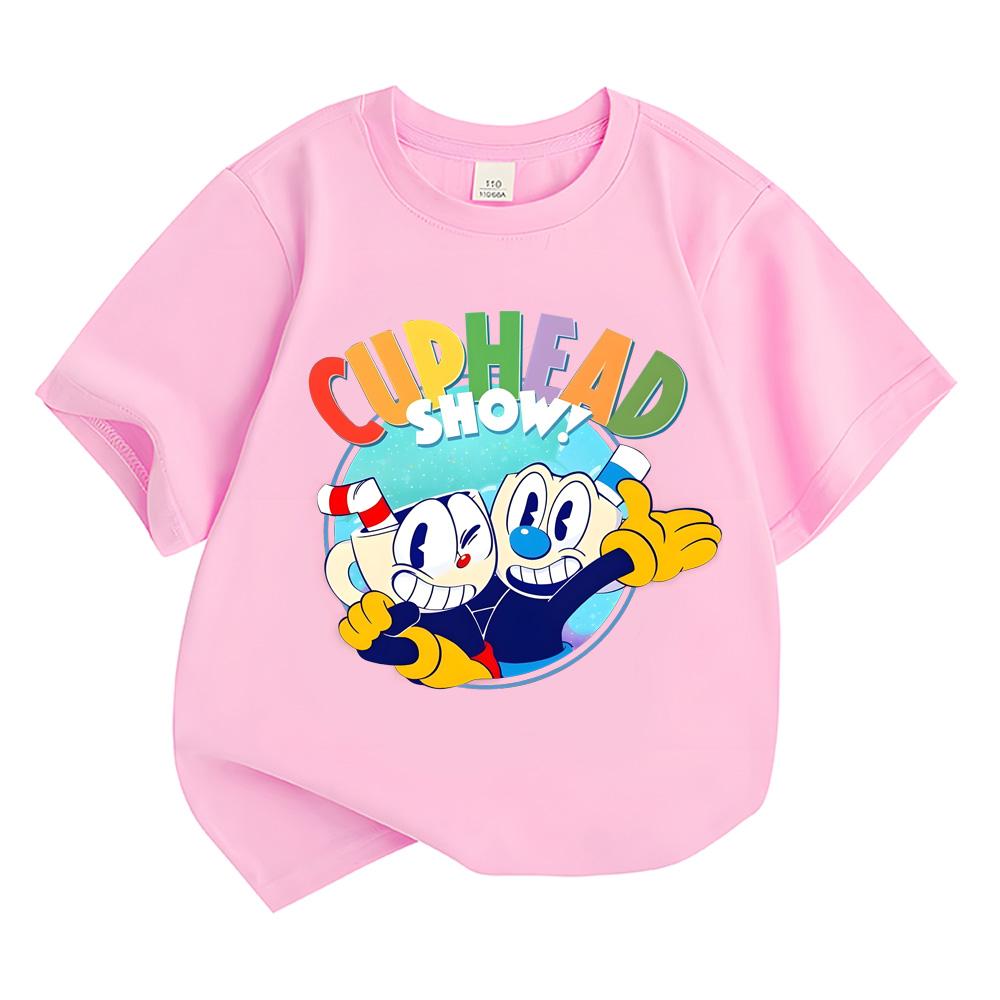 Summer Cuphead 100%Cotton Children T-shirts for Boys Girls Tops Cartoon Witch Wizard Funny T Shirt Kawaii Girls Short Sleeves