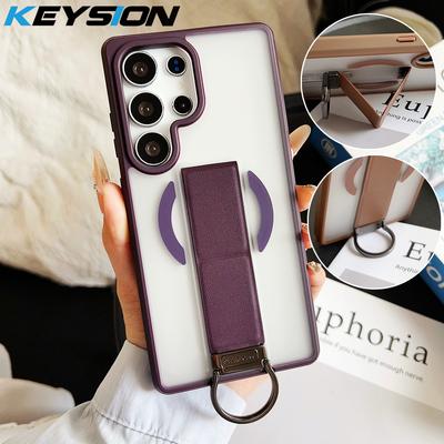 KEYSION Magnetic Phone Case for Samsung Galaxy S23 S24 25 Ultra Translucent Matte Silicone+PC Upright Kickstand Shockproof Back Cover
