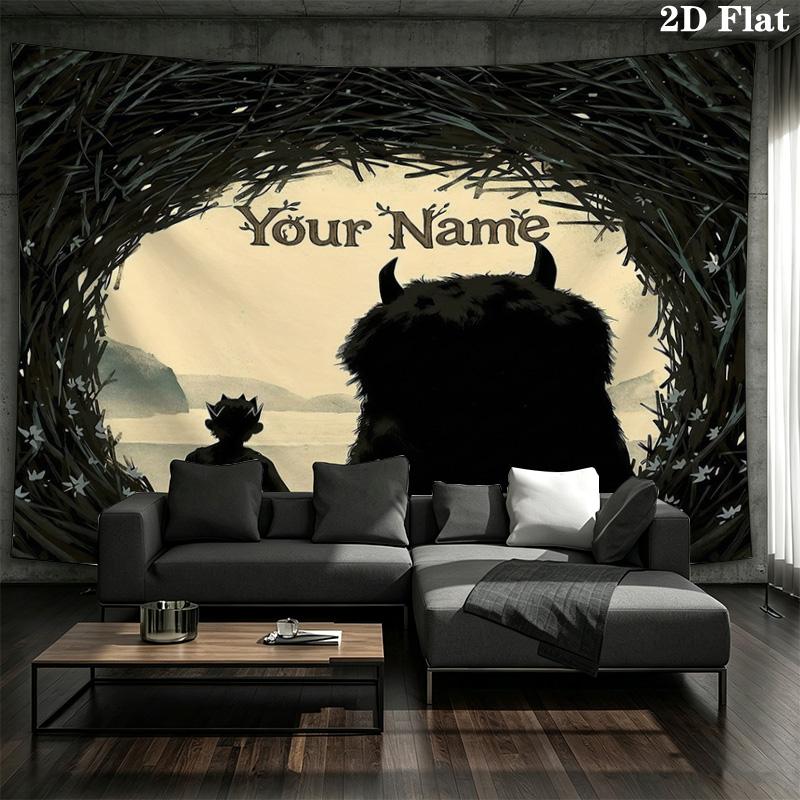 Monster Adventure Custom Name Wall Tapestry Aesthetic Wall Hanging Printed Fabric Blanket Decorative Tapestries For Bedroom Living Room Home Decor