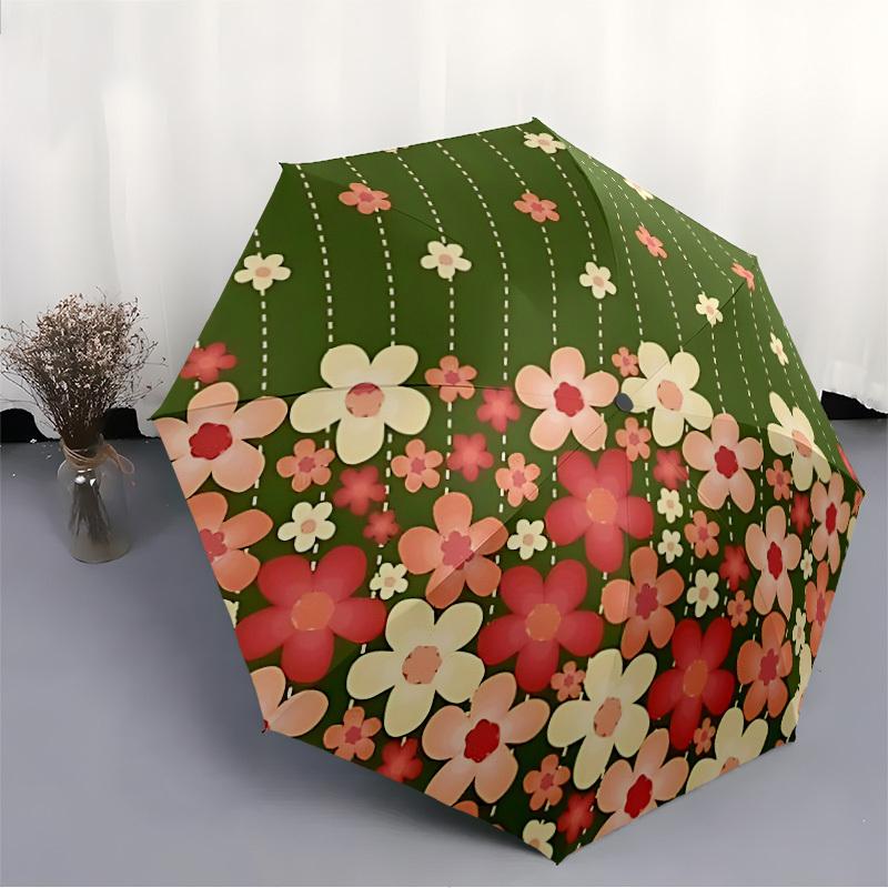1pc Floral Pattern Auto Umbrella - Auto Open/Close Folding Umbrella with Reinforced 8-Rib Frame, 124