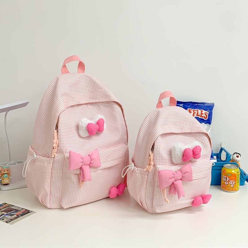 School Bag Autumn New Small Fresh Plaid Primary School Bag Junior High School Cute Girl Contrasting Colors To Reduce the Burden Travel Backpack