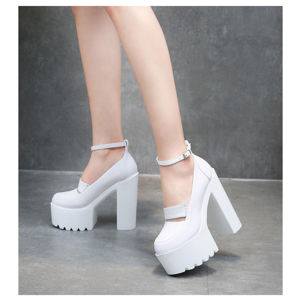 Fashion White 14cm Thick Heels Hate Sky-high Heels Wedding Shoes Women's Waterproof Platform Single Shoe Runway Model Runway Shoes