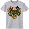Folk Art Heart Graphic T-Shirt Botanical Floral Flower Design Gift Tee