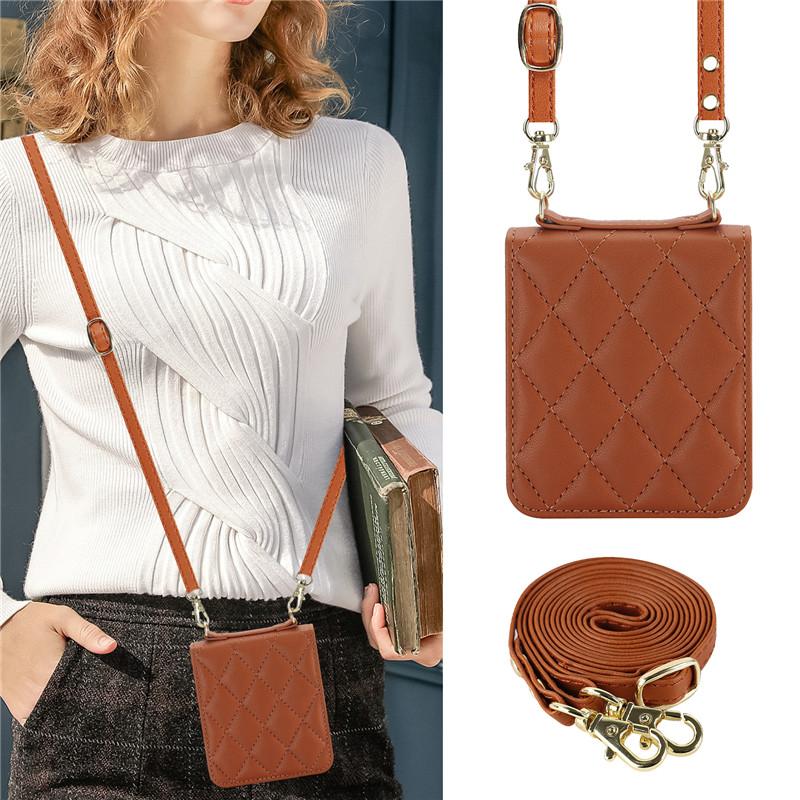 Kožené pouzdro na telefon Long Lanyard Crossbody pro Samsung Galzxy Z Flip 5 4 3 Flip5 Flip4 Flip3 Luxusní obal na lano na zápěstí Hoesje Coque