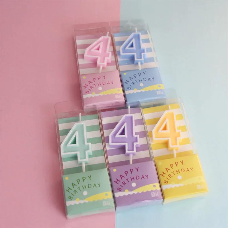 Pink Macaron Candy Color 0-9 Birthday Party Cake Decoration Baking Plug-in Creative Age Digital Candle