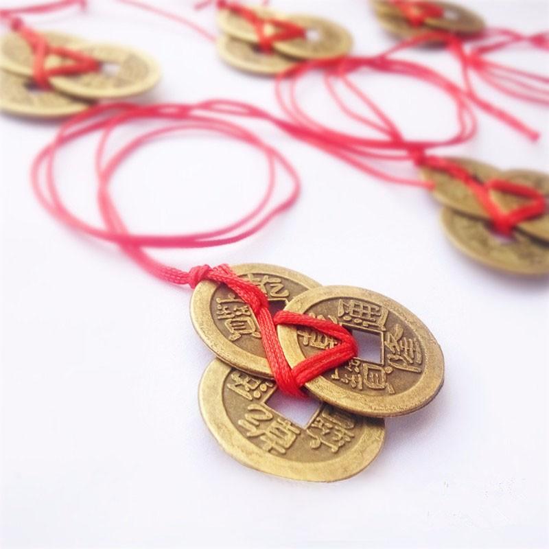 3 Coins Red Chinese Knot Copper Vintage Feng Shui Wealth Success Lucky Charm Home Car Hanger As Blessing Gifts Bring Health