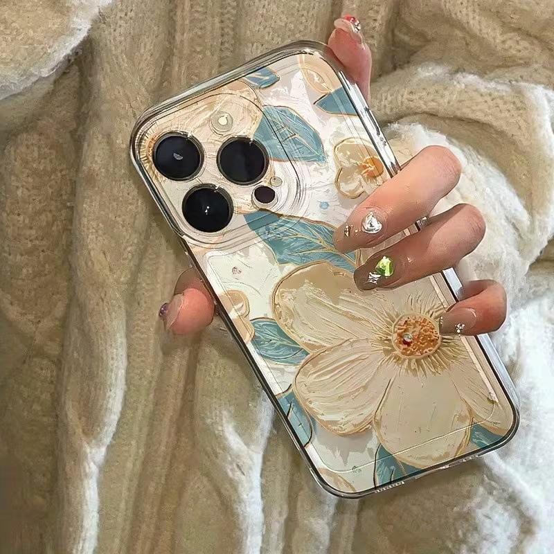 New Foreign Trade Hot-selling Products Oil Painting Flower Apple 17promax Mobile Phone Case iPhone12/13 Transparent Soft Case