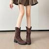 Women's Retro Hidden Heel Suede Mid-Calf Western Boots with Chunky Heel - 2025 Spring & Autumn Collection
