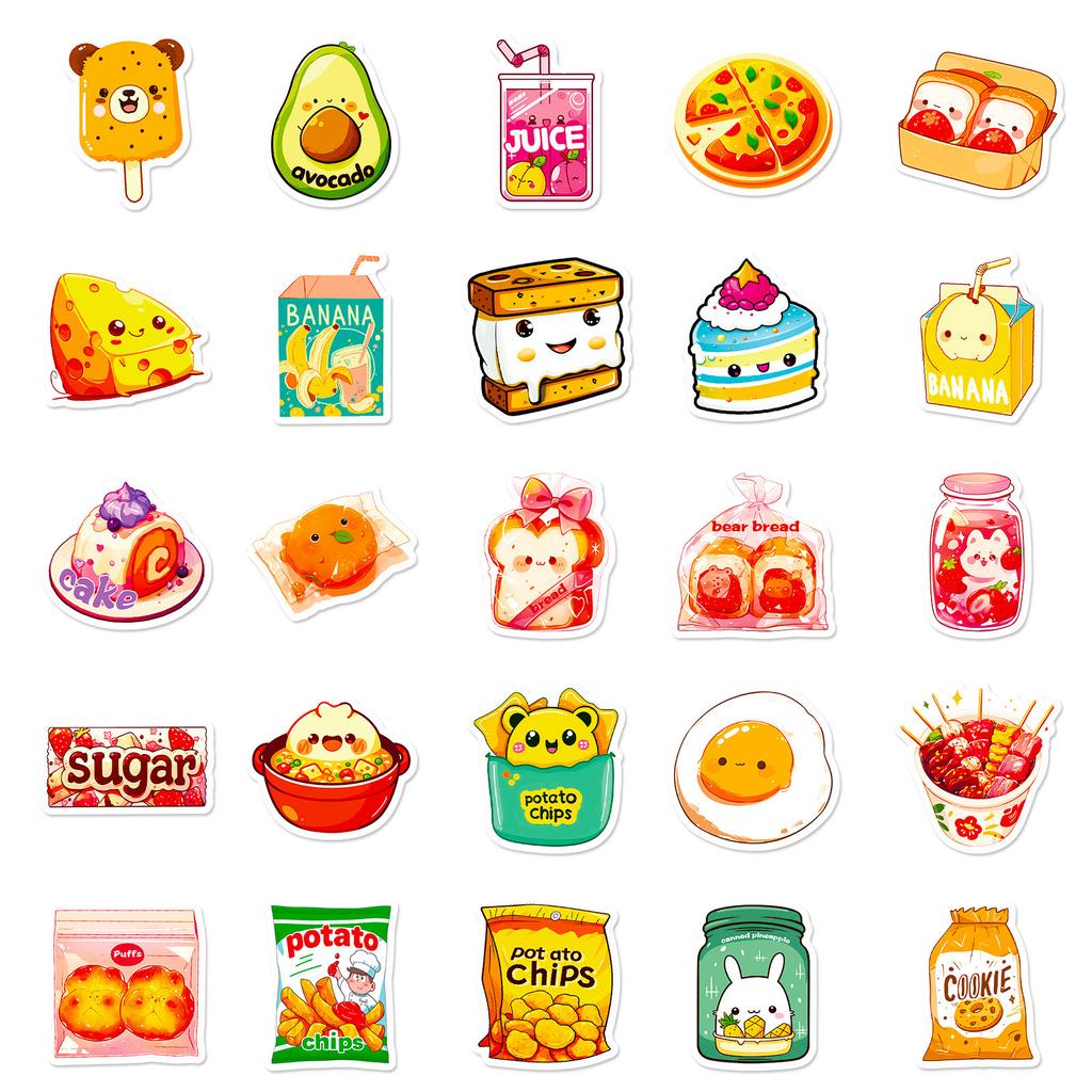 50 Snack Combination Cute Cartoon Stickers Kanto Boiled Pudding Rice Ball Graffiti Stickers Decorative Handbook