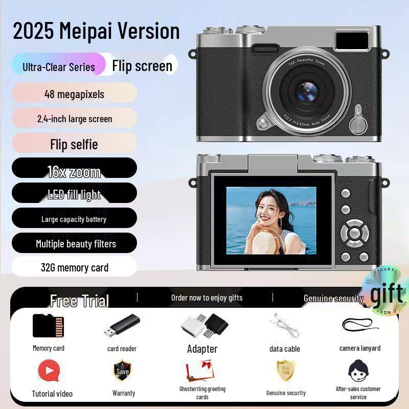 Retro Foldable Screen CCD Camera with 16x Zoom and HD Portable Pocket Recorder