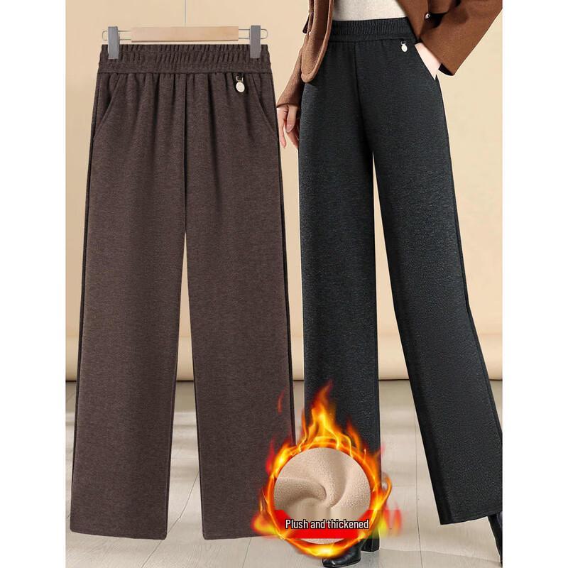 YALU Women's Mid-Aged Fleece-Lined Straight-Leg Winter Pants