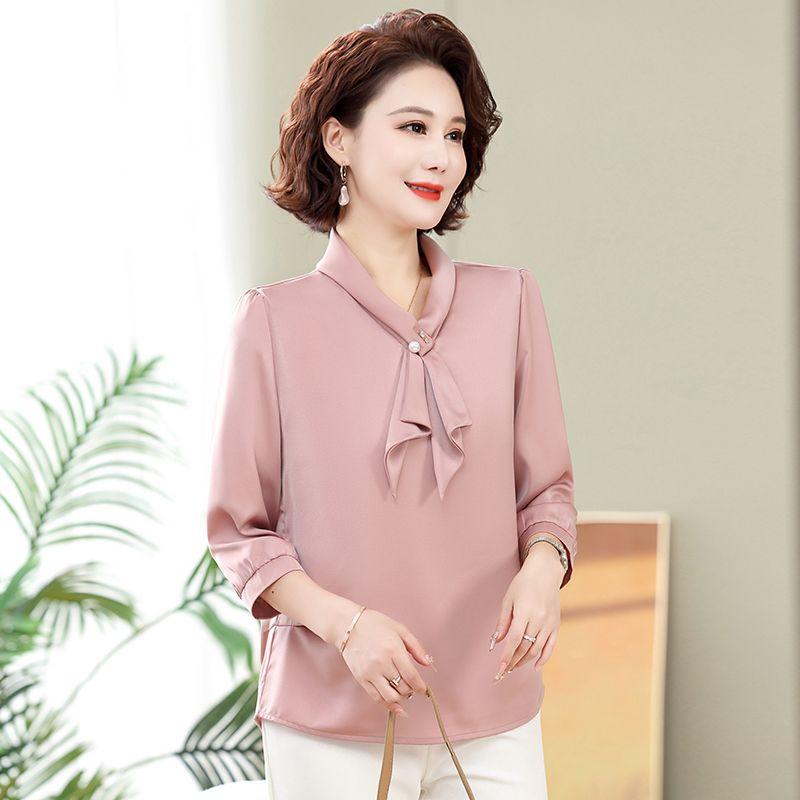 Women's Spring and Autumn Style Chiffon Shirt Loose Middle-aged and Elderly Mother's Clothing Base Shirt