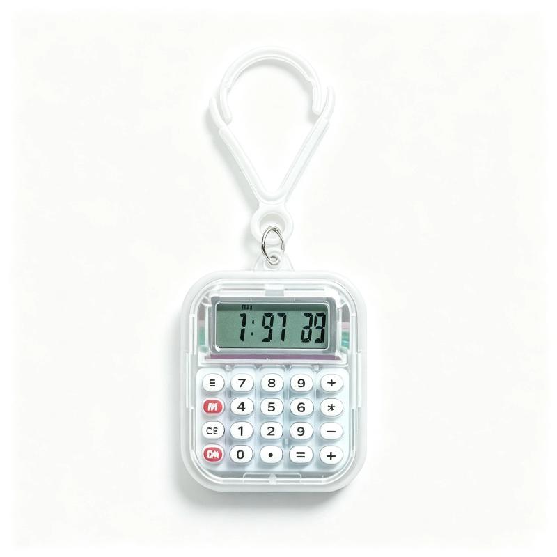Mini Pocket Calculator Detachable Keychain Time Display Durable Plastic Counter for Students School Daily Use