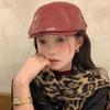 American Retro PU Leather Forward Hat Ancora Red Women's Autumn and Winter Face Showing Small Versatile Reverse Wear Painter Hat