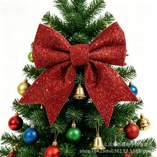 Gold Glitter Bow Sparkling Ornament for Christmas Tree & Window Decoration