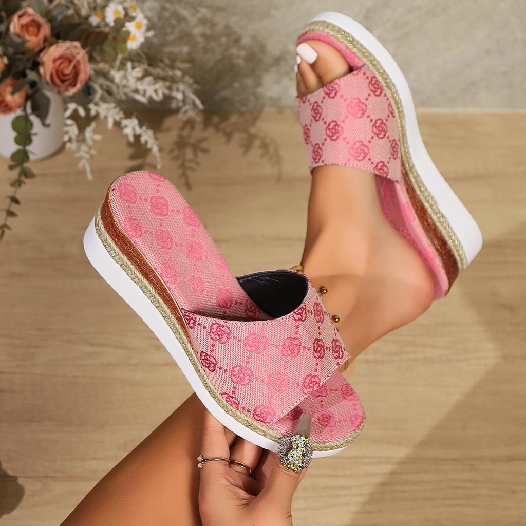 Women Wedges Slippers 2024 Summer Casual Open Toe Shallow Sandals High Heels Platform Slippers Slides Women Plus Size