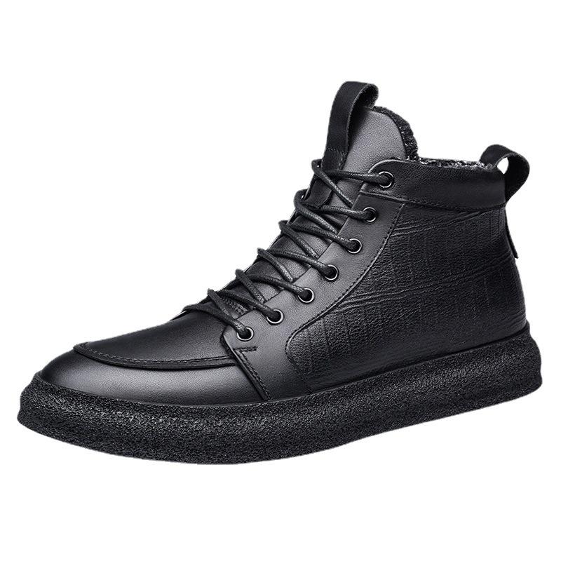 High-top shoes men's board shoes trendy fashion embossed crocodile pattern cotton shoes velvet large size men's short boots