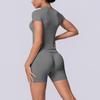 European and American seamless solid color breathable tight high elastic short-sleeved shorts set sports running fitness yoga clothes women