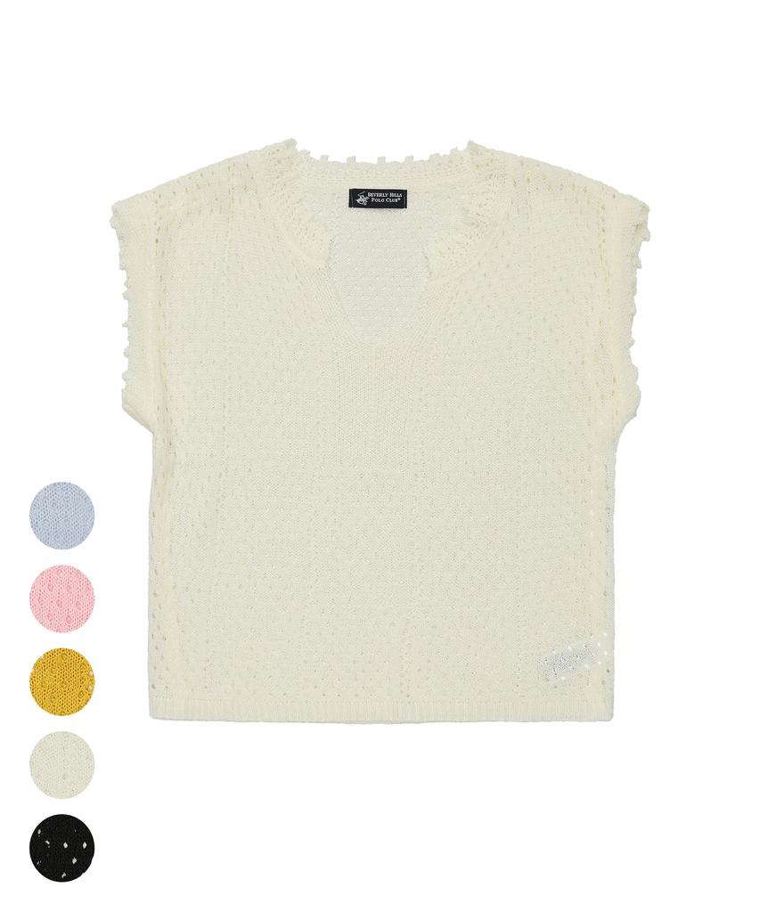 BHPOLOCLUB Women'S Summer Airhole Scallop Vintage Knit 5 Colors Tk104