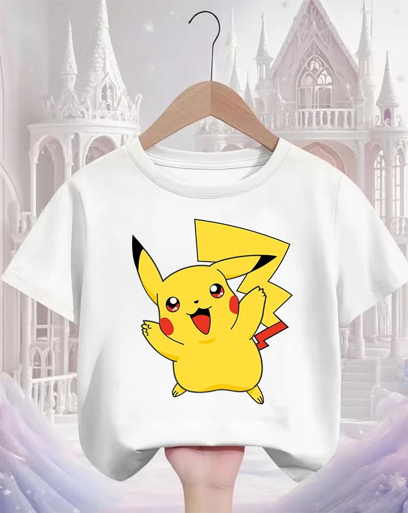 Pikachu Kids T Shirt 3-14Y Boys Girls Summer Cute Kawaii Crew Neck Fashion Street Hot Cartoon Casual Children