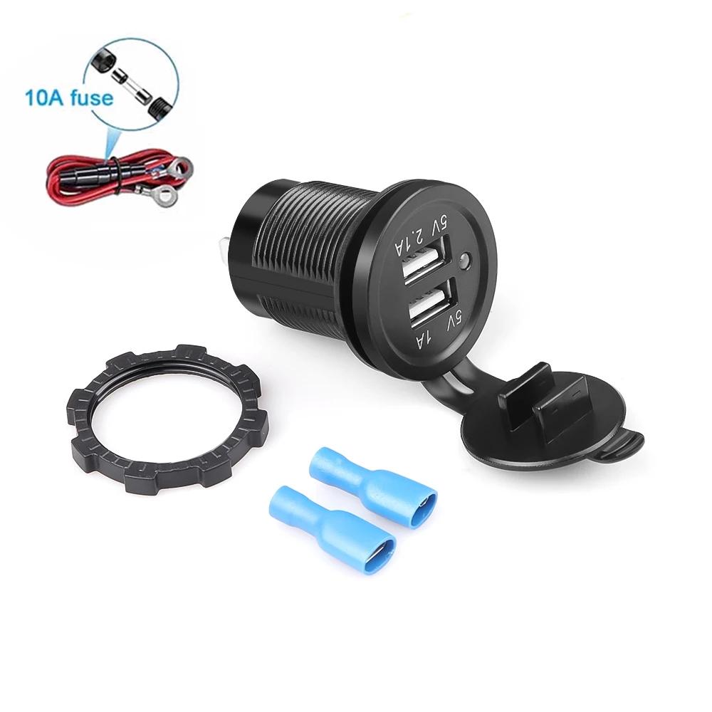 Dual USB Charger Socket Adapter Waterproof Power Outlet 4.2A LED Light for 12V/24V Car Boat Marine RV Motorcycle Truck