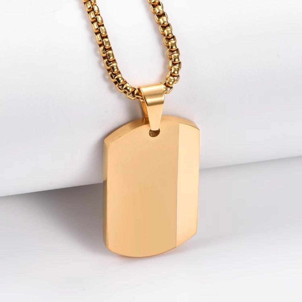 Blank Tag Men's Pendant Necklaces Stainless Steel Chain Necklace Square Pendant For Men and Women