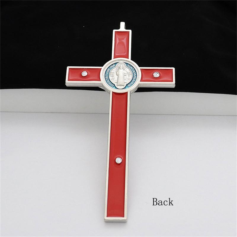 Pendentif Croix Suspendue en Métal Jésus Crucifix Ornement Catholique Artisanat pour Maison Église Chambre Décoration de Voiture Méditation