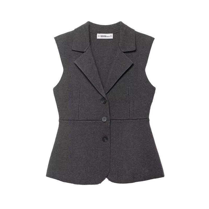 Womens Slim Fit Knit Vest Blazer Collar Casual Sleeveless Top Fashion All Match 2025