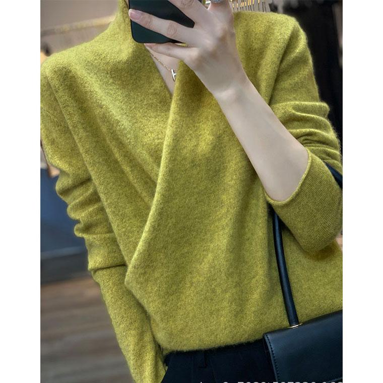 Zima Jesień Kaszmir Dzianinowy Top Wełniany Kimono Sweter Damski Luźny Sweter z Dekoltem w Serek