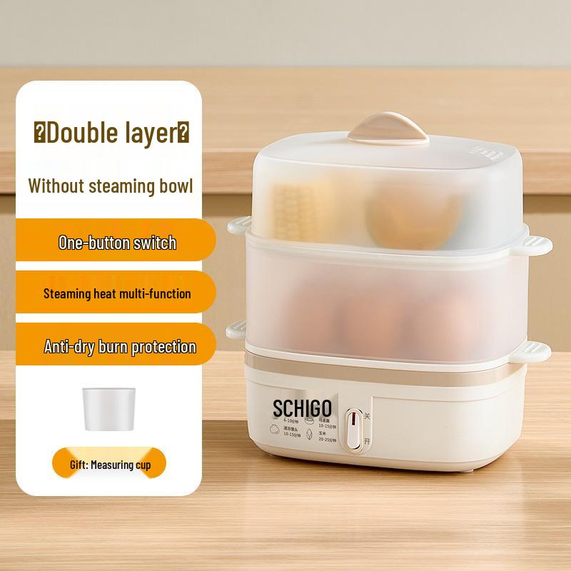 Automatic Egg Boiler & Breakfast Multi-Cooker with Power-Off Feature - Double-Layer, Ideal for Dorms & Homes