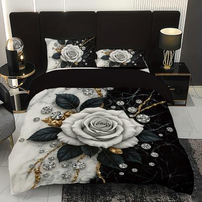 Set Biancheria da Letto Bianco Nero Rosa Dorato Stampata Set Copripiumino Accogliente King Queen Twin Singola Dimensione Regalo di Compleanno Decorazione Camera da Letto