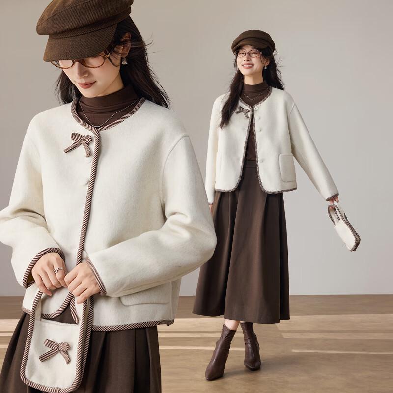 

VICTORIA&VERA Женское короткое шерстяное пальто с бантом и контрастной отделкой M