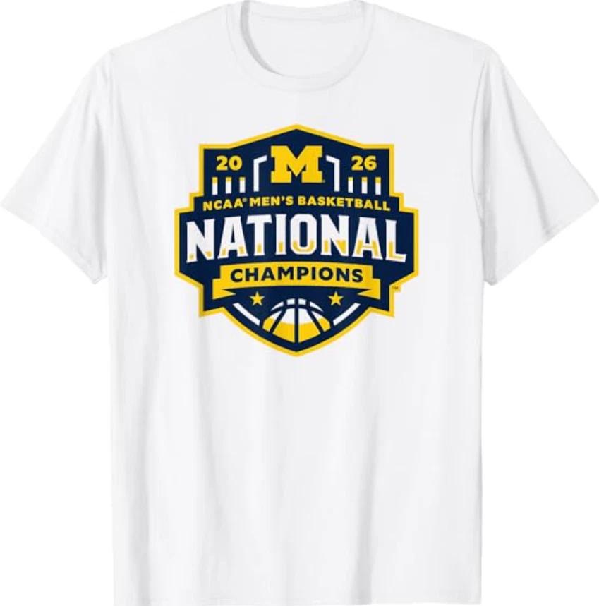 Michigan Wolverines National Champs 2026 Basketball White T-Shirt 4XL