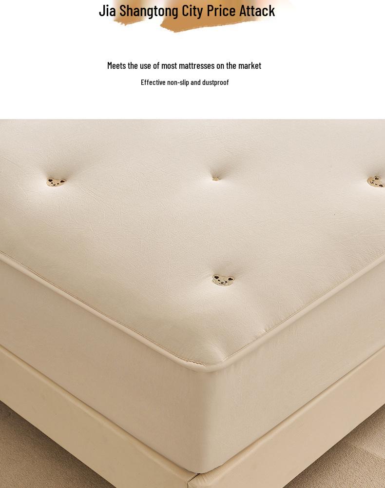 Washed Cotton Quilted Fitted Sheet - Solid Color, Full Wrap, Protective Cover for Home & Dormitory