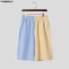INCERUN Two Pieces Summer Men O Neck Striped Hollow Patchwork Short Sleeve Tops and Shorts Sets