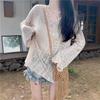 Summer Atmosphere Crochet Hollow Sunscreen Knitted Sweater Women Loose and Thin Lace-up Blouse Long-sleeved Top Thin Women
