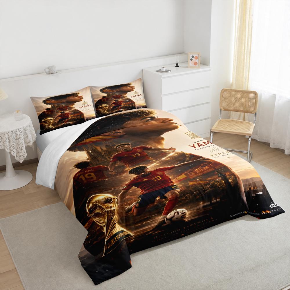 3 Piece Bedding Set with Duvet Cover and 2 Pillowcases - Lamine Yamal Spain 19 Sagrada Familia Art - Decor