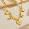 Gold Plated Chunky Rolo Chain Multi Heart Pendant Necklace