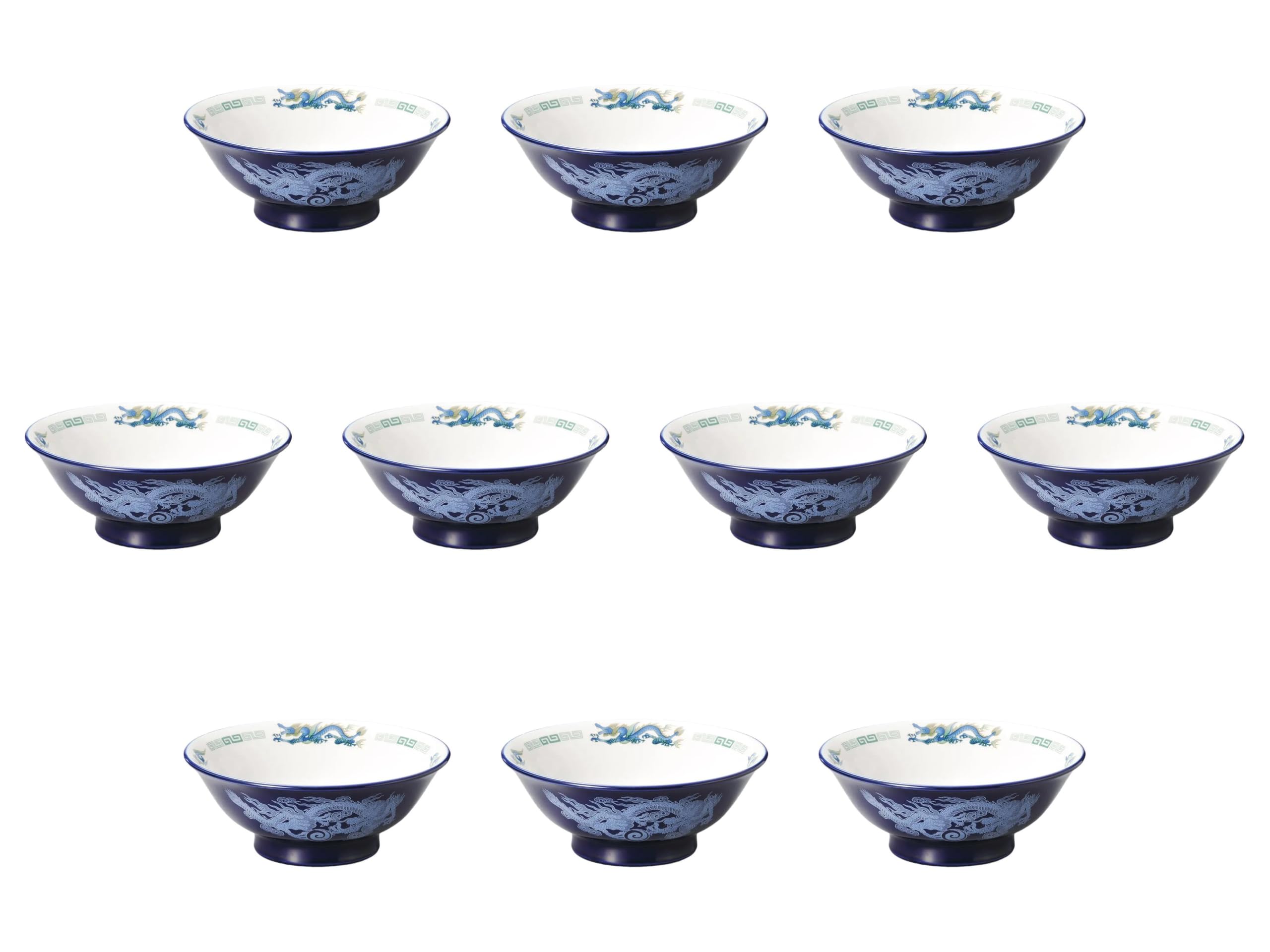 

Set of 10 Blue White Dragon Bowls with a High Base x 8cm Ramen Bowls by Setomonohonpo 6.5 [20.3 (1100cc)]