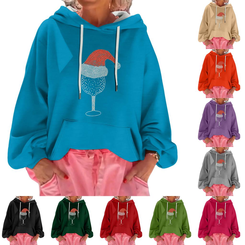 Women's Christmas Print Loose Casual Long Sleeve Hooded Sweatshirt