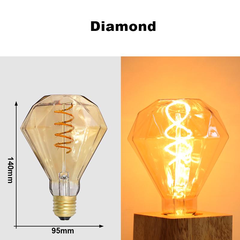

Ретро Эдисон E27 4 Вт светодиодная лампочка 220 В Алмаз ST64 винтажная стеклянная лампа для домашнего декора освещение теплый белый спальня гостиная украшение