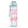 1PC Pink Stripe Bow Ribbon Graphic,750ml Color Plastic Sports Water Bottle,Leakproof Flip Straw Lid,Suitable for Sports Office Home Use