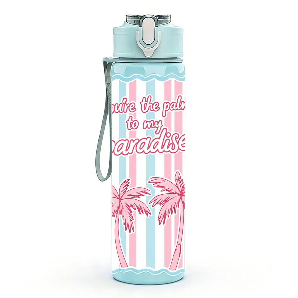 1PC Pink Stripe Bow Ribbon Graphic,750ml Color Plastic Sports Water Bottle,Leakproof Flip Straw Lid,Suitable for Sports Office Home Use