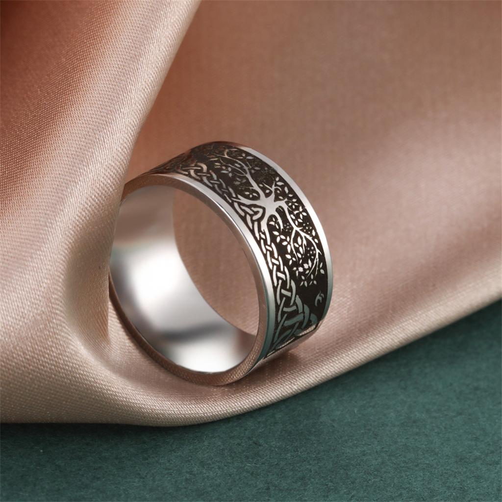 Punk Baum des Lebens Ring Edelstahl Vintage Wikinger Keltisches Knotenmuster Schmuck für Damen Herren Gothic Party Geschenk
