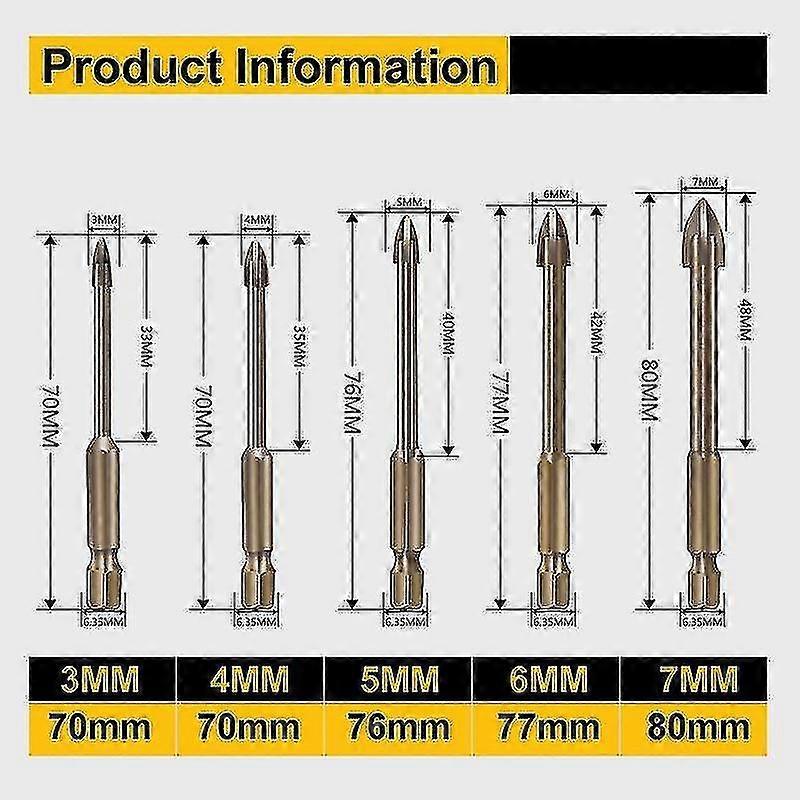 5pcs Efficient Universal Drilling Tool Multifunctional Triangle Cross Alloy Drill Bit Set