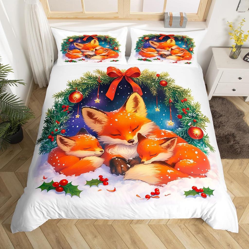 God Jul Sängkläder Rosa Påslakan Full Storlek Julgran Snögubbe Påslakan Drömsk Snöflinga Sängöverkast 3 delar