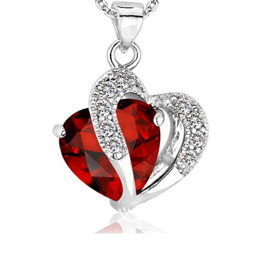 Korean Style Silver Zircon Heart Pendant Necklace with Crystal Clavicle and Sweater Chains