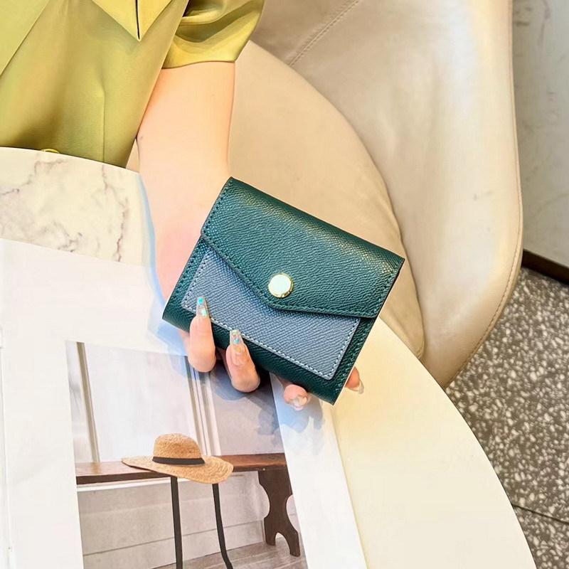 New Palm Patterned Cowhide Color Blocked Short Three Fold Wallet Genuine Leather Wallet Color Matching Leather Clip Color Blocking Card Bag