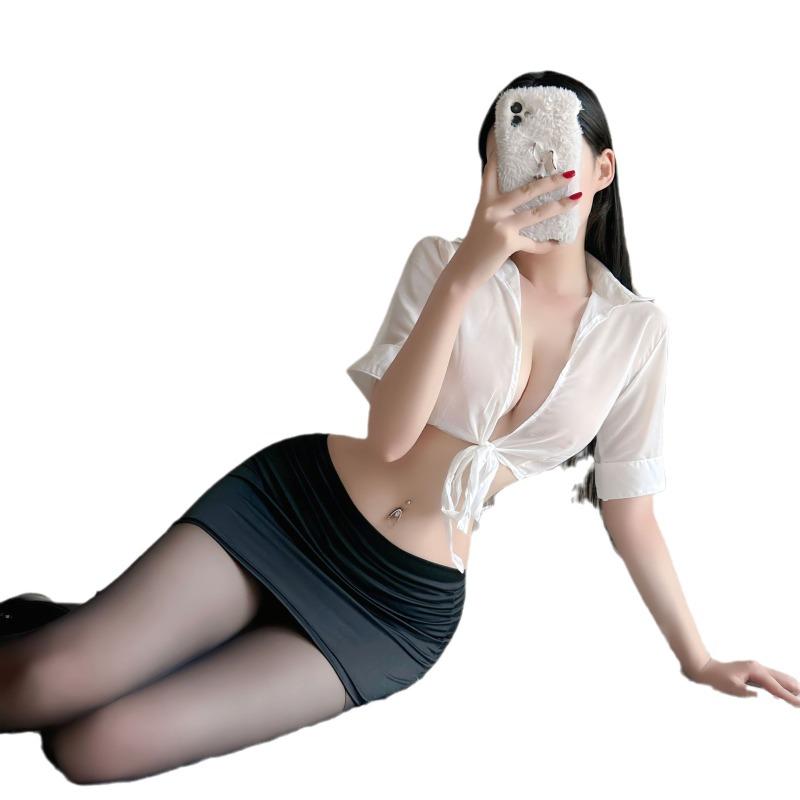 Pure Desire Uniform Sexy Hottie Suit Exposed Navel Short White Shirt Secretary Sex Uniform Cosplay Woman